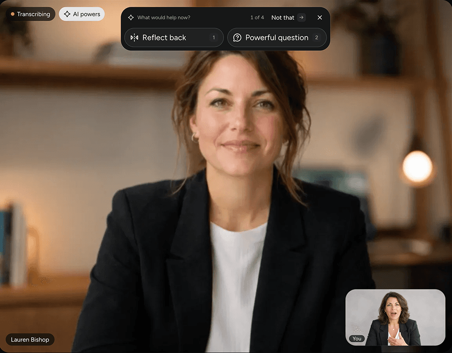 A video session with Ask AI’s answer above the client