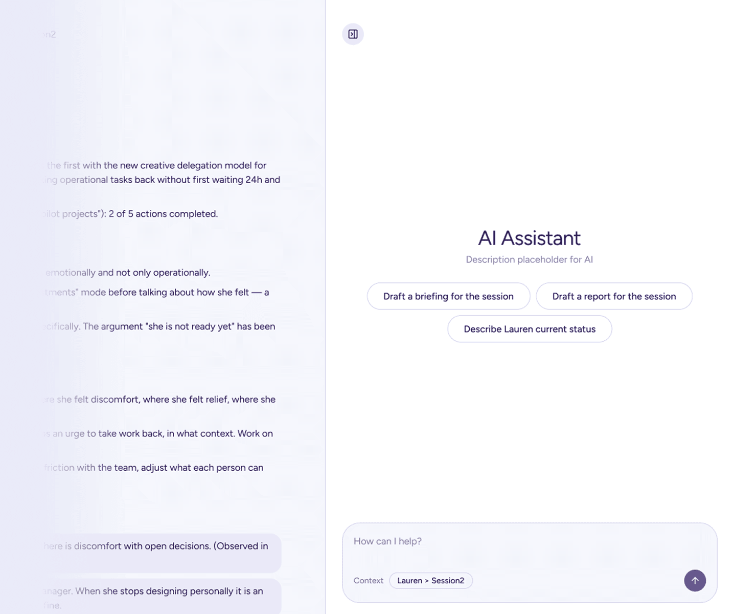 The assistant suggesting next actions inside a session